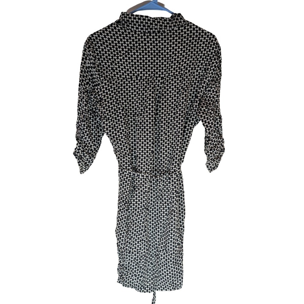 MSSP Max Studio Shirtdress Womens L Black White Geometric Rayon Roll Tab Vintage - Picture 7 of 12